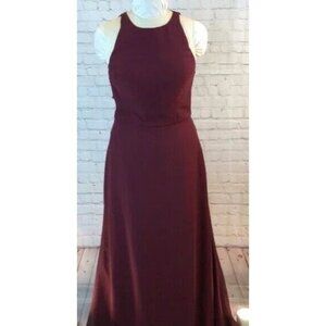 Bill Levkoff Formal Maxi Dress Burgundy Gown Keyhole Back Sleeveless Size 10